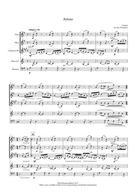 Free Sheet Music Bach Arioso Wind Quintet