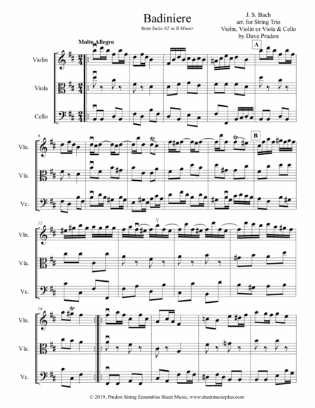 Bach Badiniere For String Trio Sheet Music