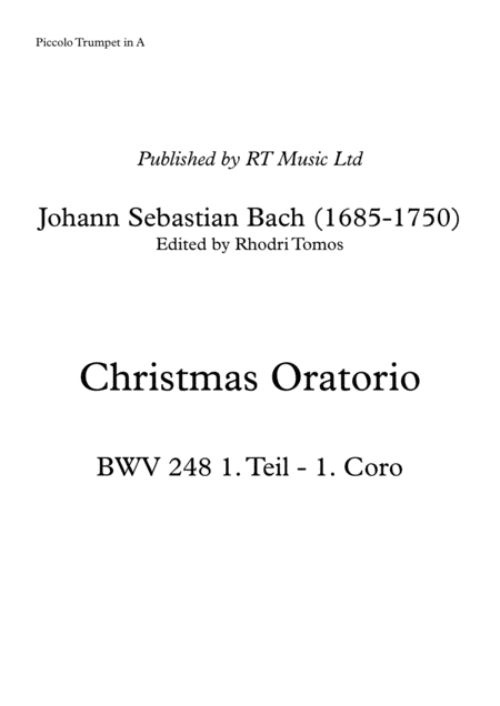 Bach Bwv248 Christmas Oratorio Trumpet 1 Parts Sheet Music