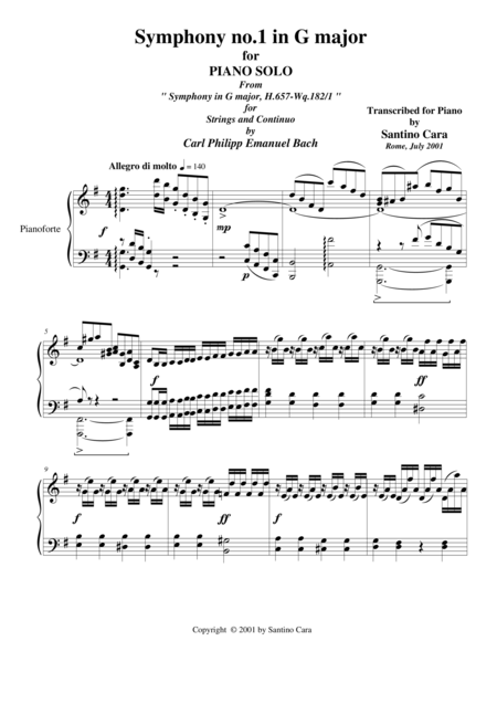 Free Sheet Music Bach C P E Symphony No 1 In G Major Piano Version