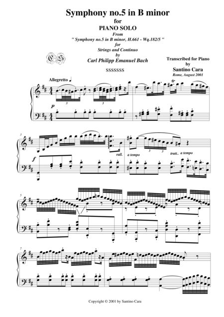 Free Sheet Music Bach C P E Symphony No 5 In B Minor Piano Version