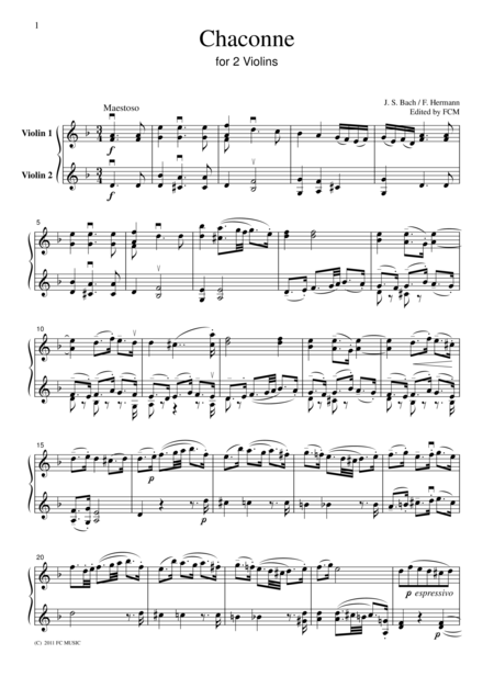 Bach Chaconne For 2 Violins Vn204 Sheet Music