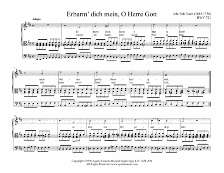 Bach Chorale Prelude Erbarm Dich Mein O Herre Gott Bwv 721 Sheet Music