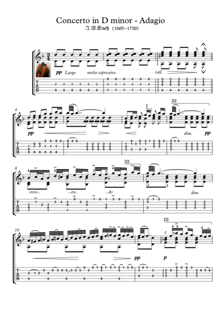 Bach For Guitar Bwv 974 Adagio Sheet Music