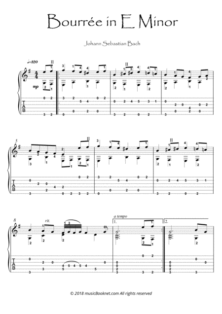 Free Sheet Music Bach For Guitar Bwv 996 Bouree