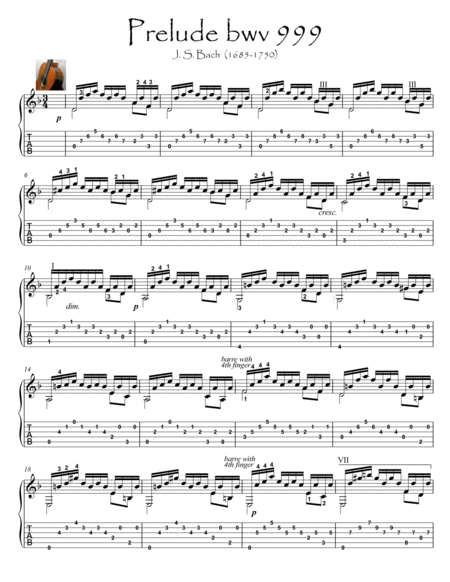 Free Sheet Music Bach For Guitar Prelude Bwv 999