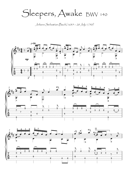 Bach For Guitar Sleepers Awake Sheet Music