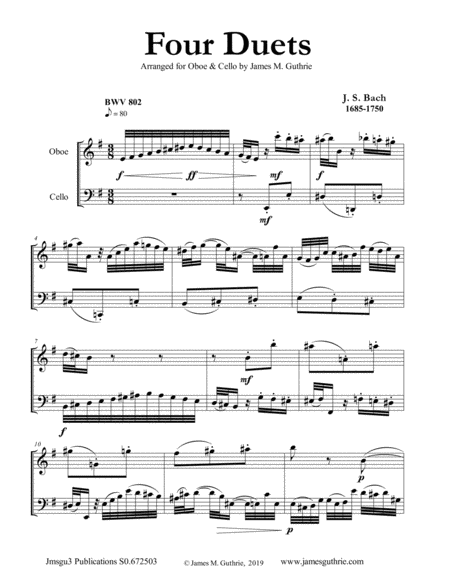 Bach Four Duets For Oboe Cello Sheet Music