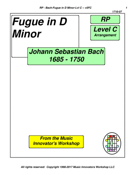 Bach Fugue In D Minor Series 5fc Key Map Tablature Sheet Music