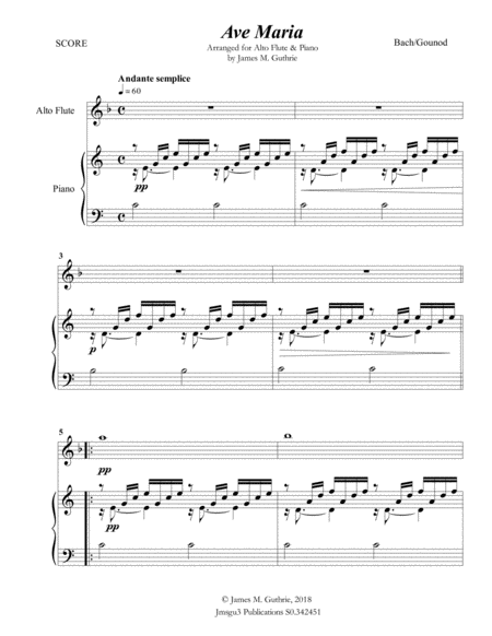 Bach Gounod Ave Maria For Alto Flute Piano Sheet Music