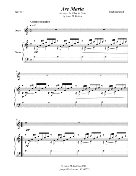 Bach Gounod Ave Maria For Oboe Piano Sheet Music