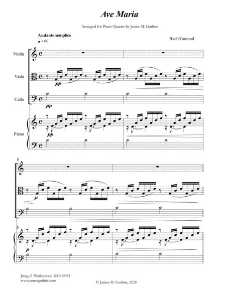 Bach Gounod Ave Maria For Piano Quartet Sheet Music