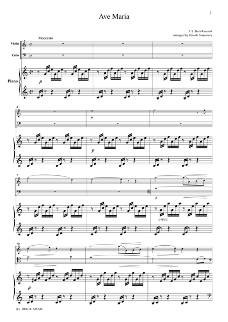 Free Sheet Music Bach Gounod Ave Maria For Piano Trio Pb001