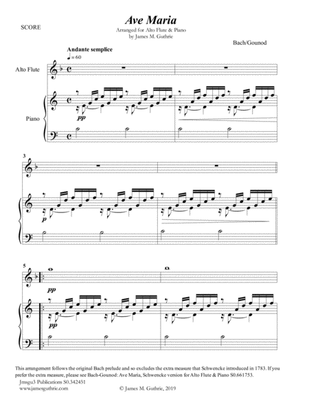 Bach Gounod Ave Maria Schwencke Version For Alto Flute Piano Sheet Music