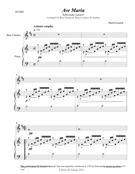 Free Sheet Music Bach Gounod Ave Maria Schwencke Version For Bass Clarinet Piano