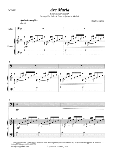 Free Sheet Music Bach Gounod Ave Maria Schwencke Version For Cello Piano