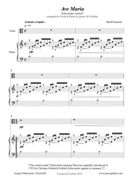 Free Sheet Music Bach Gounod Ave Maria Schwencke Version For Viola Piano