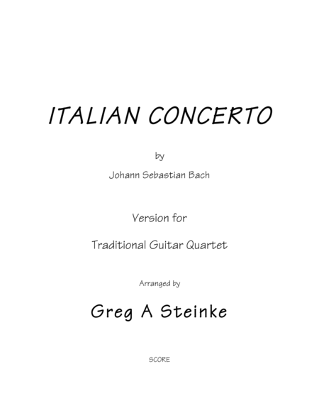 Bach Italian Concerto Arr For Trad Guitar Quartet Sheet Music