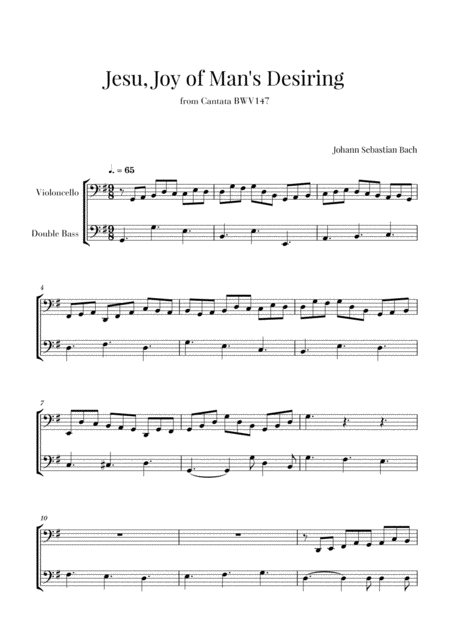 Bach Jesu Joy Of Mans Desiring For Cello And Double Bass Sheet Music