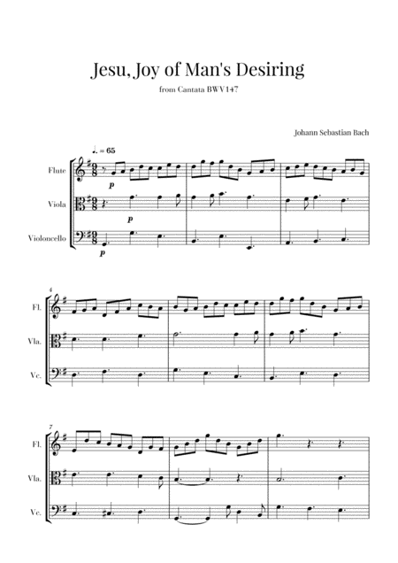 Bach Jesu Joy Of Mans Desiring For Flute Viola And Cello Sheet Music