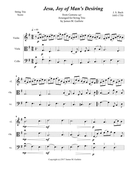 Bach Jesu Joy Of Mans Desiring For String Trio Sheet Music