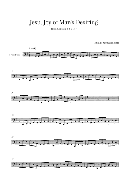 Bach Jesu Joy Of Mans Desiring For Trombone Sheet Music