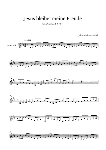 Bach Jesus Bleibet Meine Freude For French Horn Sheet Music