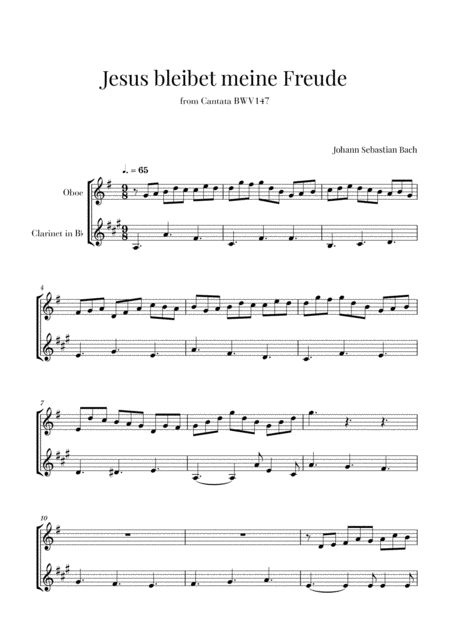 Bach Jesus Bleibet Meine Freude For Oboe And Clarinet Sheet Music