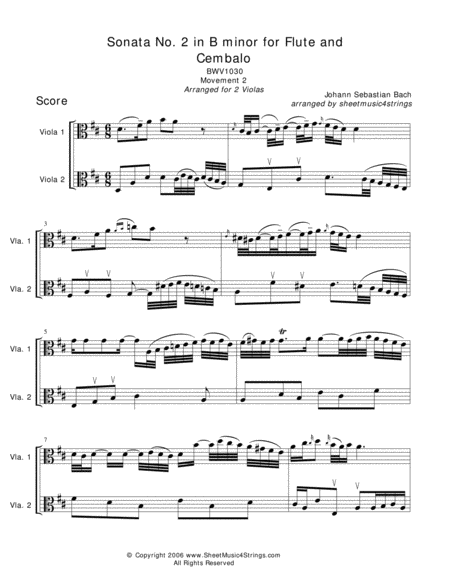 Bach Js Andante For Two Violas Sheet Music