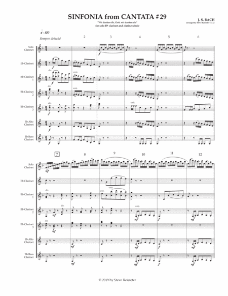 Bach Js Arr Reisteter Sinfonia To Cantata 29 For Solo Clarinet And Clarinet Choir Sheet Music