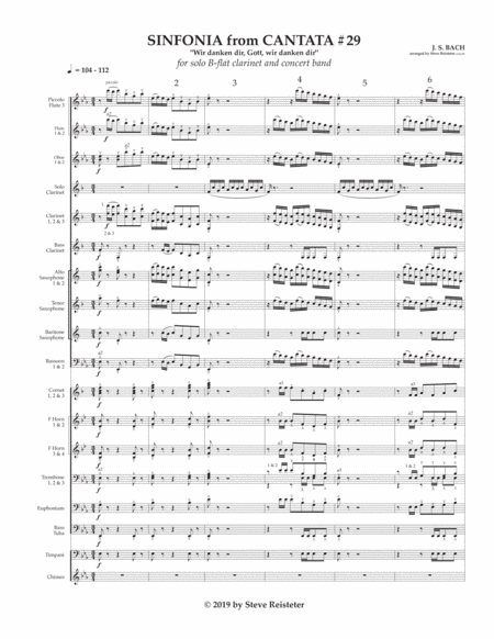 Free Sheet Music Bach Js Arr Reisteter Sinfonia To Cantata 29 For Solo Clarinet And Concert Band