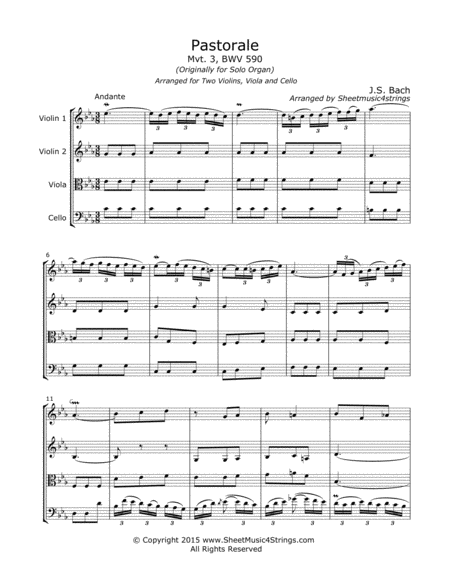 Bach Js Pastorale For String Quartet Sheet Music