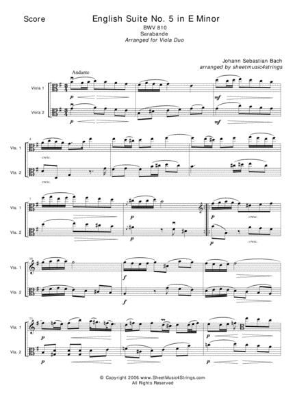 Bach Js Sarabande For Two Violas Sheet Music