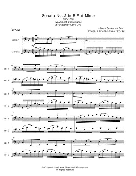 Bach Js Siciliano For Two Cellos Sheet Music