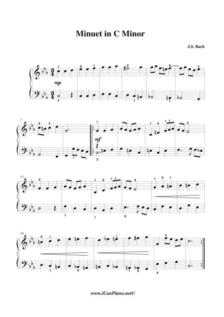 Free Sheet Music Bach Minuet In C Minor Bwv Anh 121