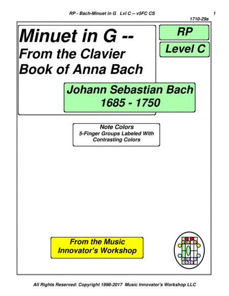 Bach Minuet In G Series 5fc Key Map Tablature Sheet Music