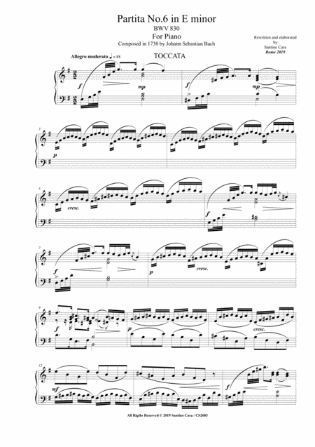 Bach Partita No 6 In E Minor Bwv 830 For Piano Sheet Music