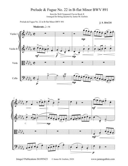 Bach Prelude Fugue No 22 In B Flat Minor Bwv 891 For String Quartet Sheet Music