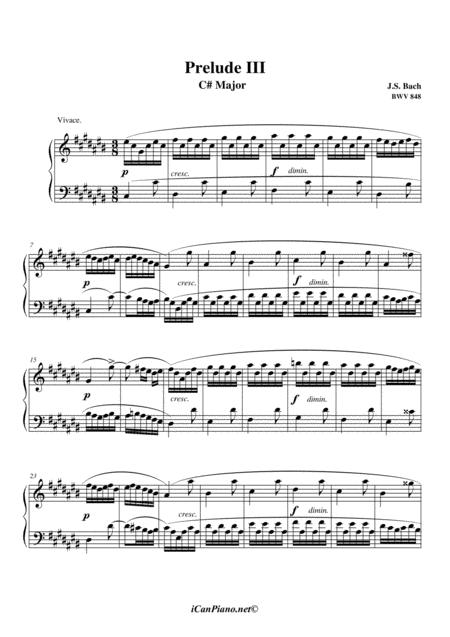 Free Sheet Music Bach Prelude No 3 In C Well Tempered Clavier Bwv 848