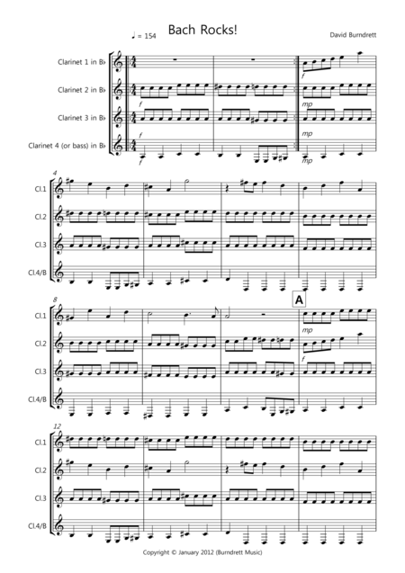 Bach Rocks For Clarinet Quartet Sheet Music