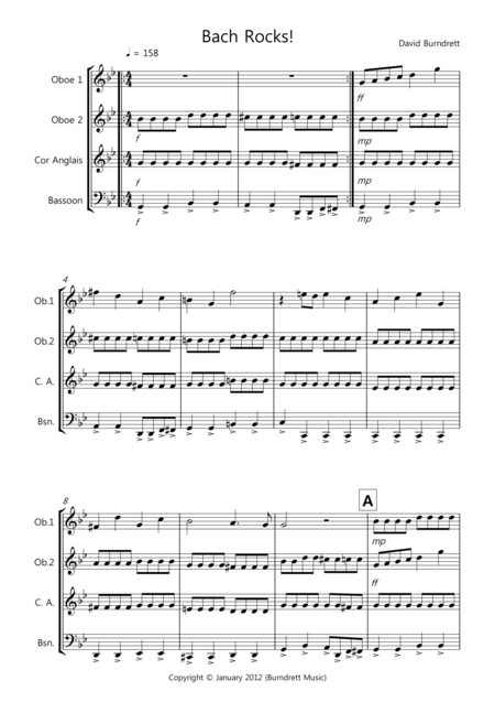 Free Sheet Music Bach Rocks For Double Reed Quartet