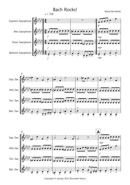 Free Sheet Music Bach Rocks For Saxophone Quartet