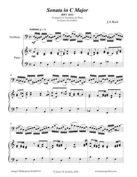 Bach Sonata Bwv 1033 For Trombone Piano Sheet Music