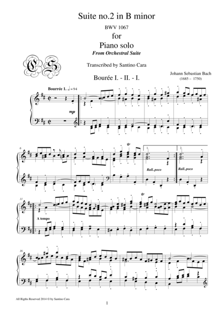 Bach Suite No 2 In B Minor Bwv 1067 4 Boure I Ii I Piano Solo Sheet Music