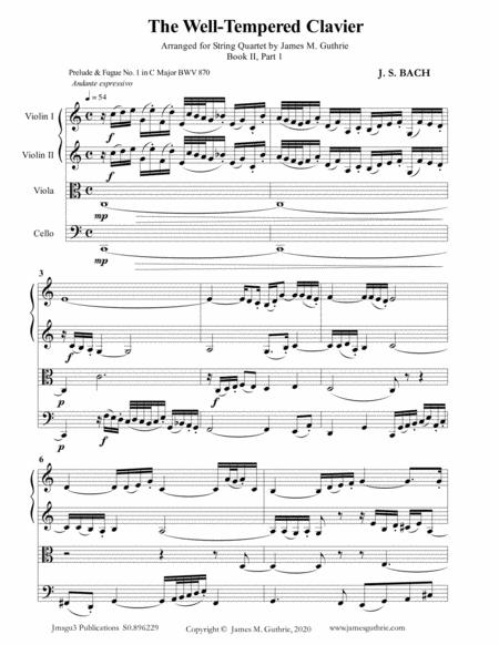 Bach The Well Tempered Clavier Book Ii Part 1 For String Quartet Sheet Music