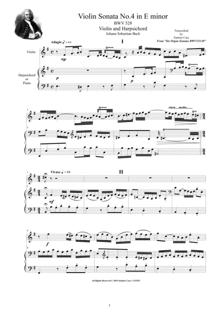 Free Sheet Music Bach Violin Sonata No 4 In E Minor Bwv 528 For Violin And Harpsichord Or Piano