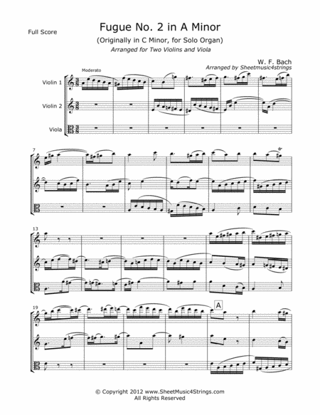 Bach W F Fugue No 2 For Two Violins And Viola Sheet Music