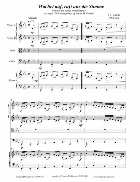 Bach Wachet Auf Bwv 140 For Piano Quintet Sheet Music