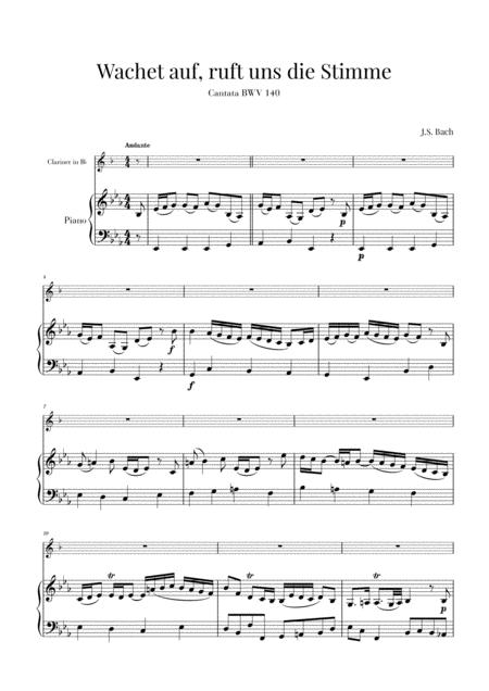 Bach Wachet Auf Ruft Uns Die Stimme Bwv 140 For Clarinet And Piano Sheet Music