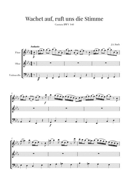 Bach Wachet Auf Ruft Uns Die Stimme Bwv 140 For Flute Oboe And Cello Sheet Music